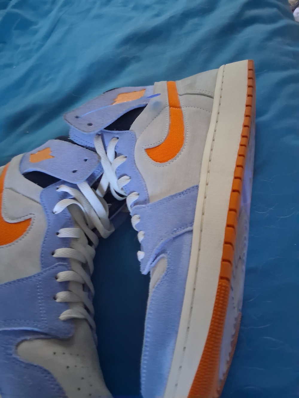 Jordan Men's High-Top Sneakers in Light Blue, Orange and White